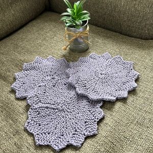 Hand Knitted Star Dishcloth Washcloth Spa Cloth 100% Cotton Set of 3 Grannycore